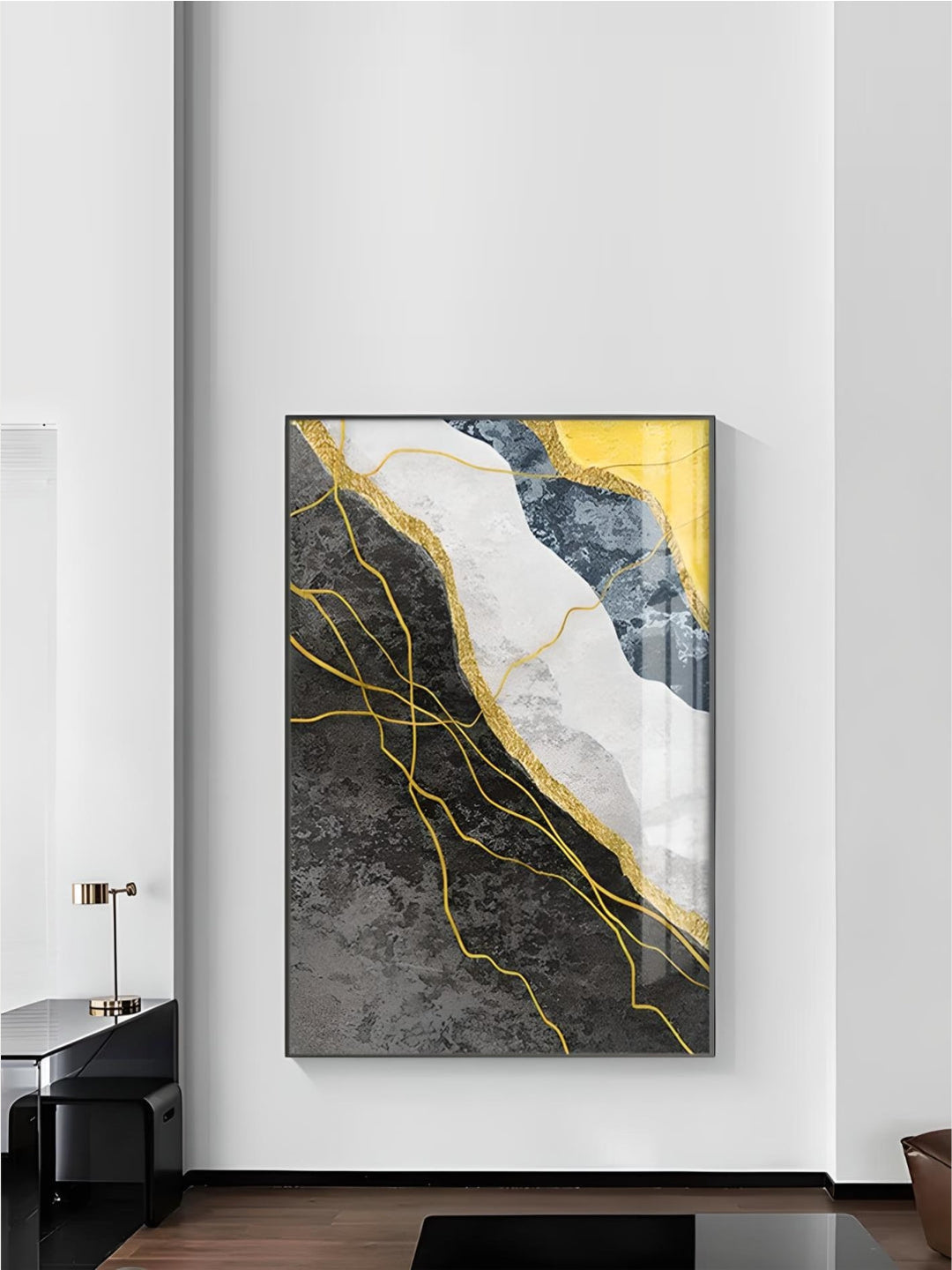 Modern Abstract Shades Of Grey Blue Yellow Wall Art Fine Art Canvas Prints Pictures For Modern Apartment Living Room Light Luxury Home Decor