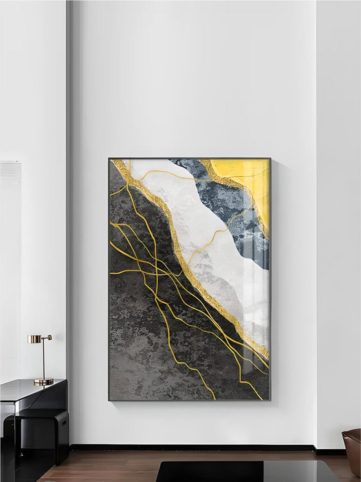 Modern Abstract Shades Of Grey Blue Yellow Wall Art Fine Art Canvas Prints Pictures For Modern Apartment Living Room Light Luxury Home Decor