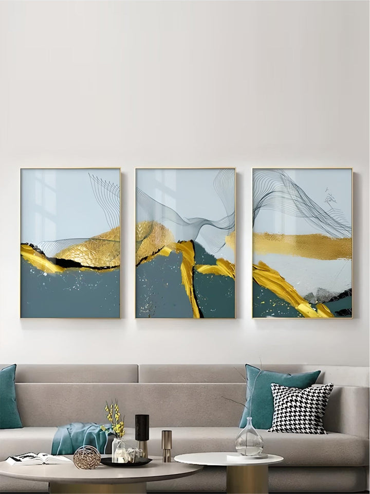 Blue Golden Minimalist Wall Art Fine Art Canvas Prints Scandinavian Abstract Pictures For Modern Apartment Living Room Home Office Decor