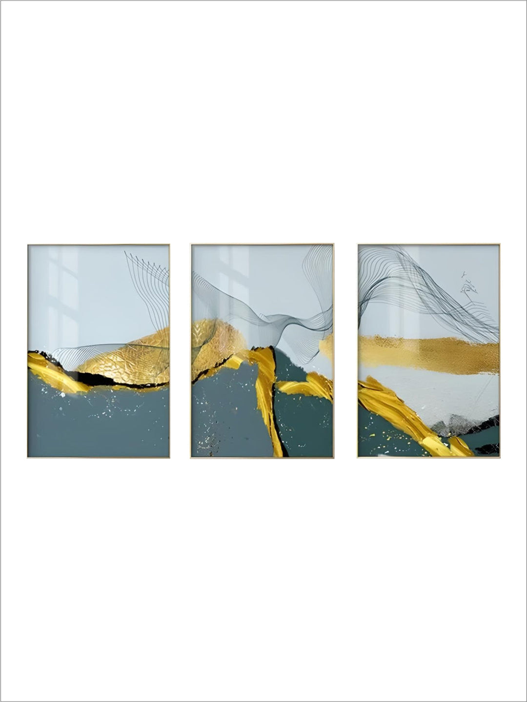 Blue Golden Minimalist Wall Art Fine Art Canvas Prints Scandinavian Abstract Pictures For Modern Apartment Living Room Home Office Decor