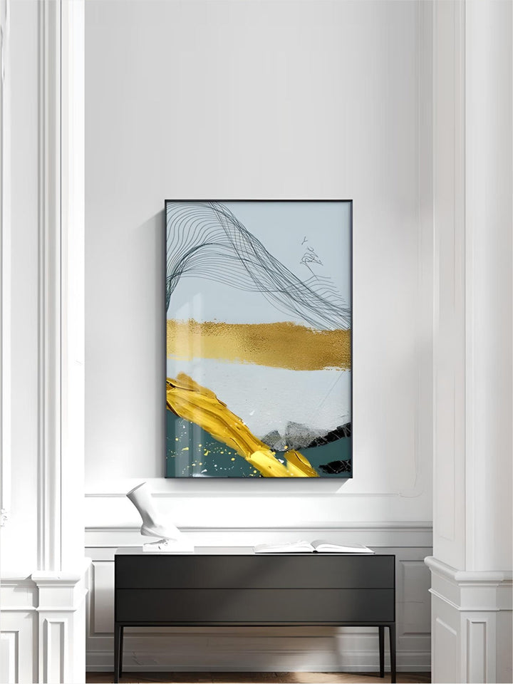 Blue Golden Minimalist Wall Art Fine Art Canvas Prints Scandinavian Abstract Pictures For Modern Apartment Living Room Home Office Decor