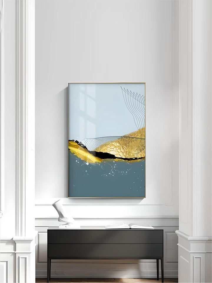 Blue Golden Minimalist Wall Art Fine Art Canvas Prints Scandinavian Abstract Pictures For Modern Apartment Living Room Home Office Decor