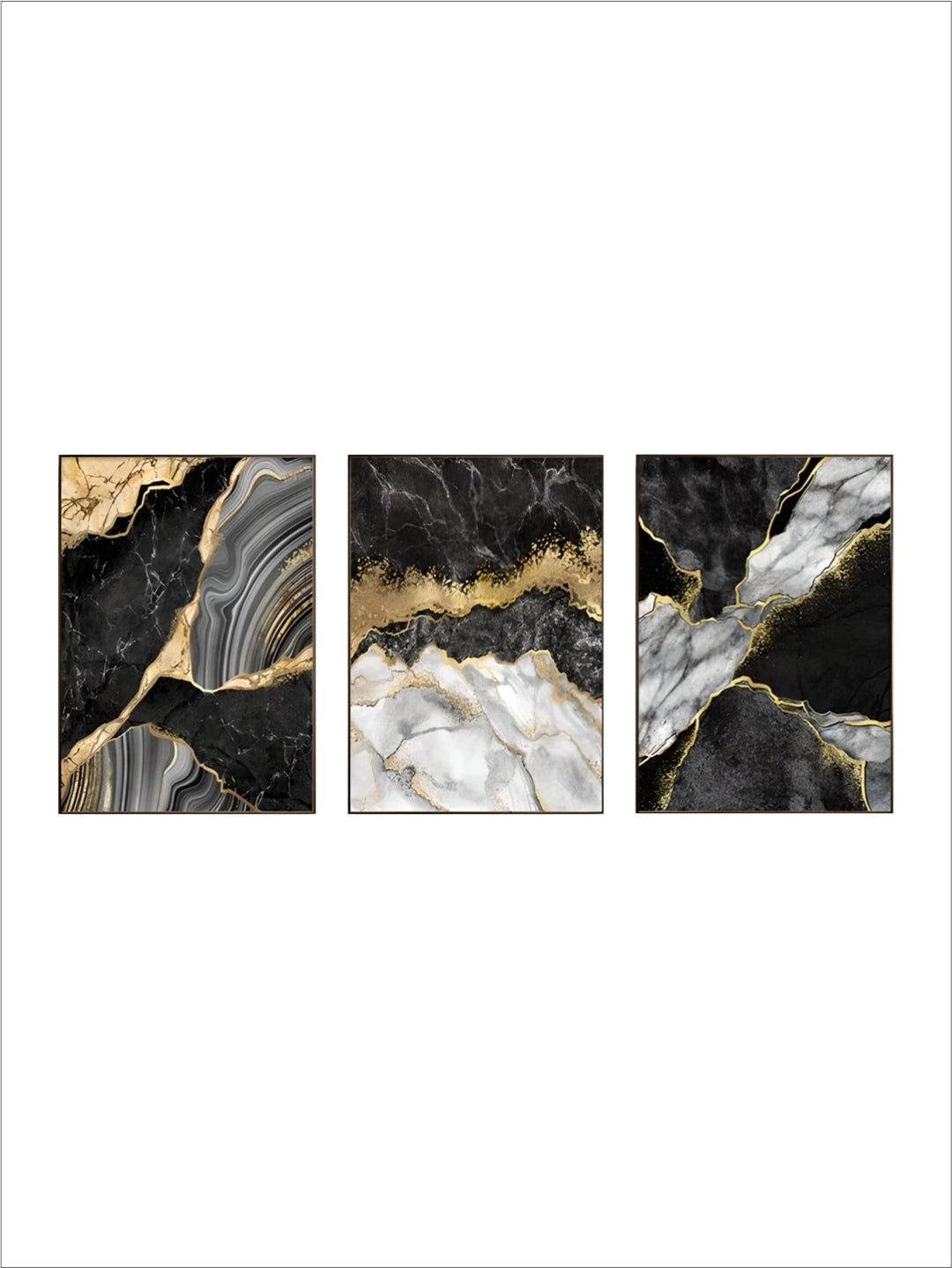 Modern Abstract Black Gray Golden Geode Marble Print Wall Art Fine Art Canvas Prints Pictures For Luxury Apartment Living Room Home Office Decor