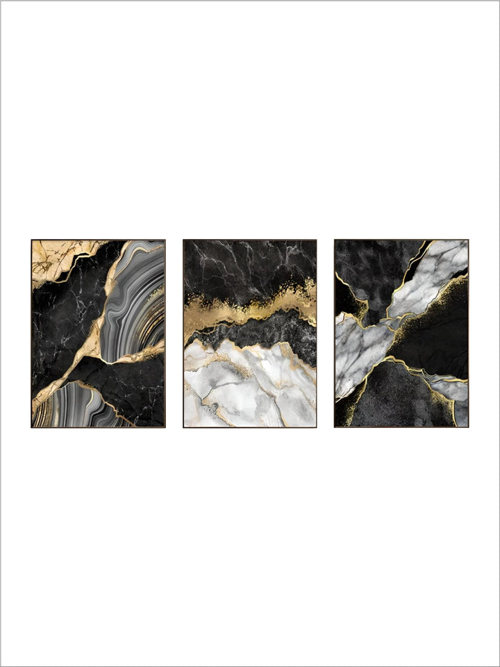Modern Abstract Black Gray Golden Geode Marble Print Wall Art Fine Art Canvas Prints Pictures For Luxury Apartment Living Room Home Office Decor