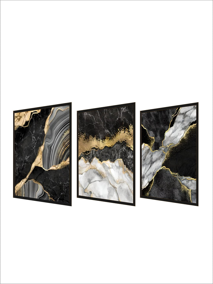 Modern Abstract Black Gray Golden Geode Marble Print Wall Art Fine Art Canvas Prints Pictures For Luxury Apartment Living Room Home Office Decor