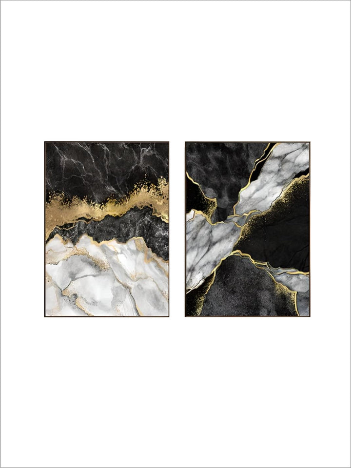 Modern Abstract Black Gray Golden Geode Marble Print Wall Art Fine Art Canvas Prints Pictures For Luxury Apartment Living Room Home Office Decor