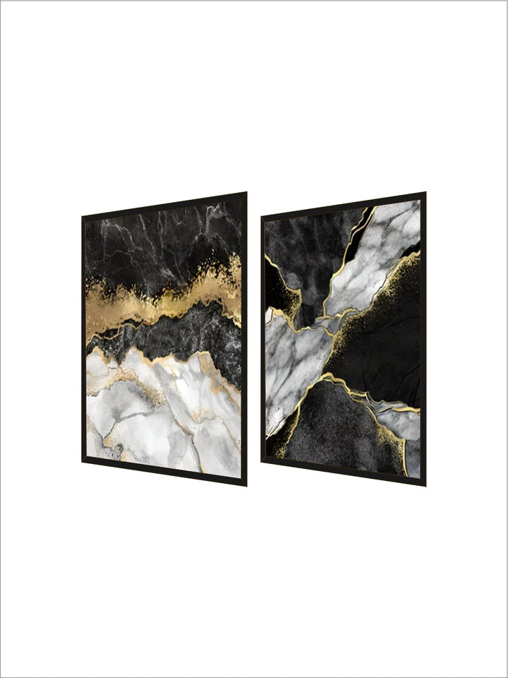 Modern Abstract Black Gray Golden Geode Marble Print Wall Art Fine Art Canvas Prints Pictures For Luxury Apartment Living Room Home Office Decor