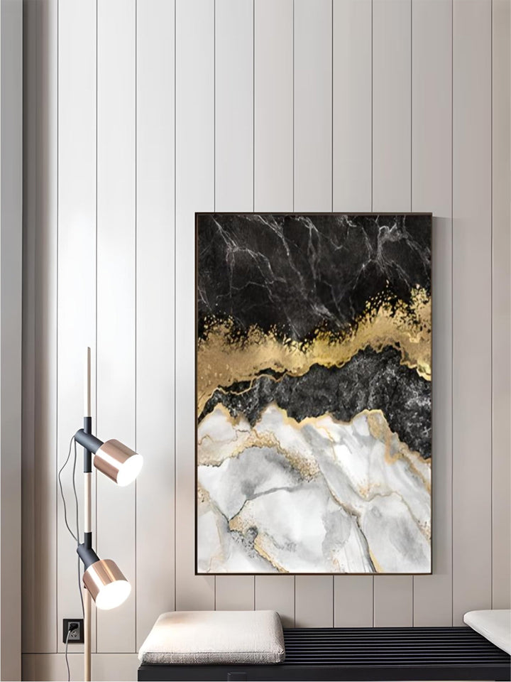 Modern Abstract Black Gray Golden Geode Marble Print Wall Art Fine Art Canvas Prints Pictures For Luxury Apartment Living Room Home Office Decor