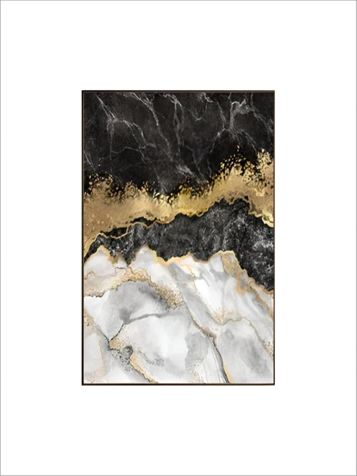 Modern Abstract Black Gray Golden Geode Marble Print Wall Art Fine Art Canvas Prints Pictures For Luxury Apartment Living Room Home Office Decor