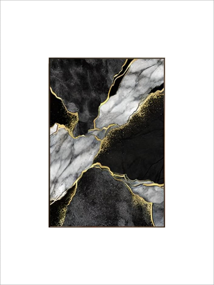 Modern Abstract Black Gray Golden Geode Marble Print Wall Art Fine Art Canvas Prints Pictures For Luxury Apartment Living Room Home Office Decor