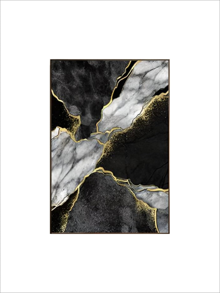 Modern Abstract Black Gray Golden Geode Marble Print Wall Art Fine Art Canvas Prints Pictures For Luxury Apartment Living Room Home Office Decor