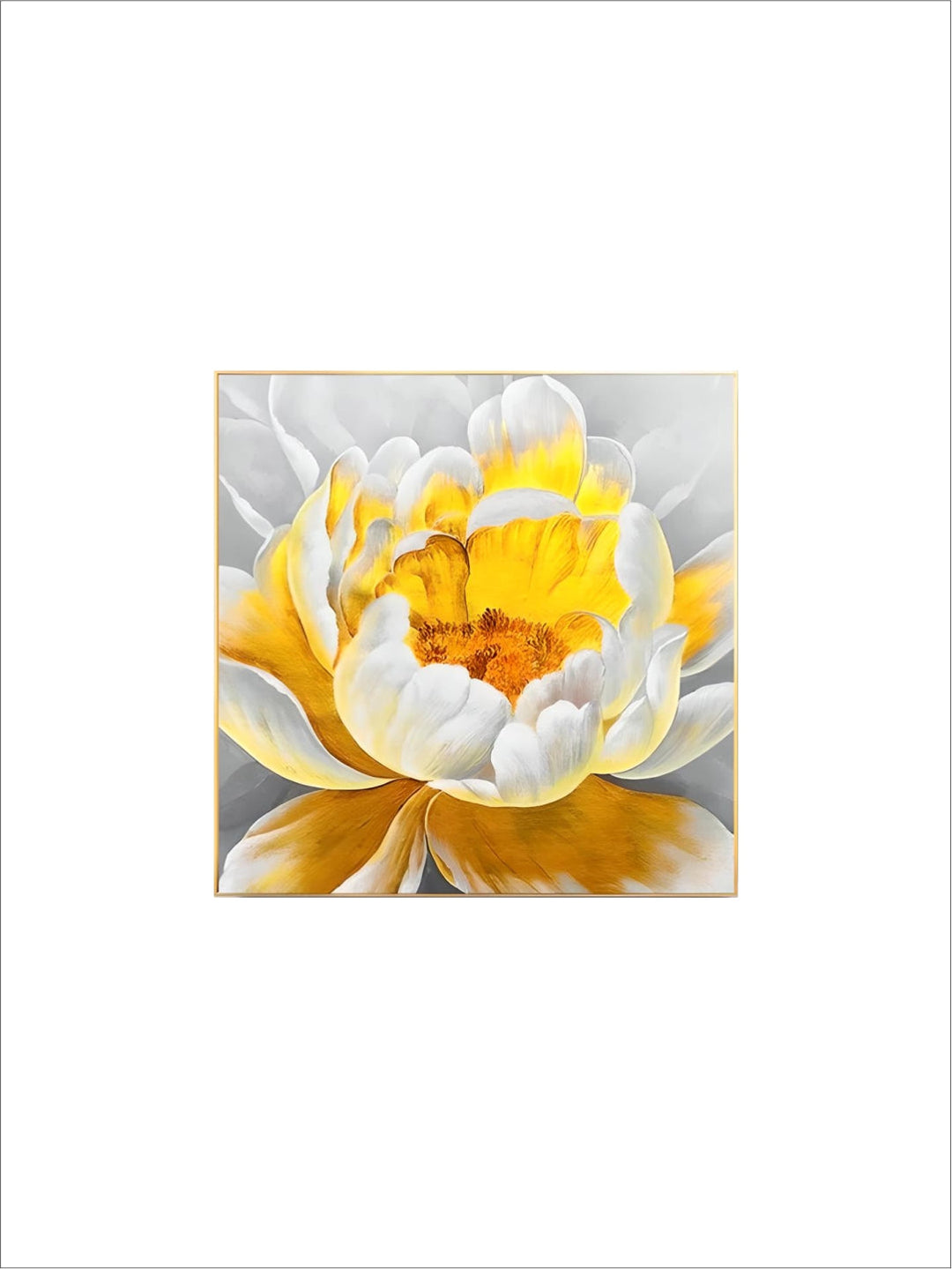 Modern Abstract Floral Wall Art Fine Art Canvas Prints Square Format White Golden Flower Pictures For Living Room Bedroom Art Decor