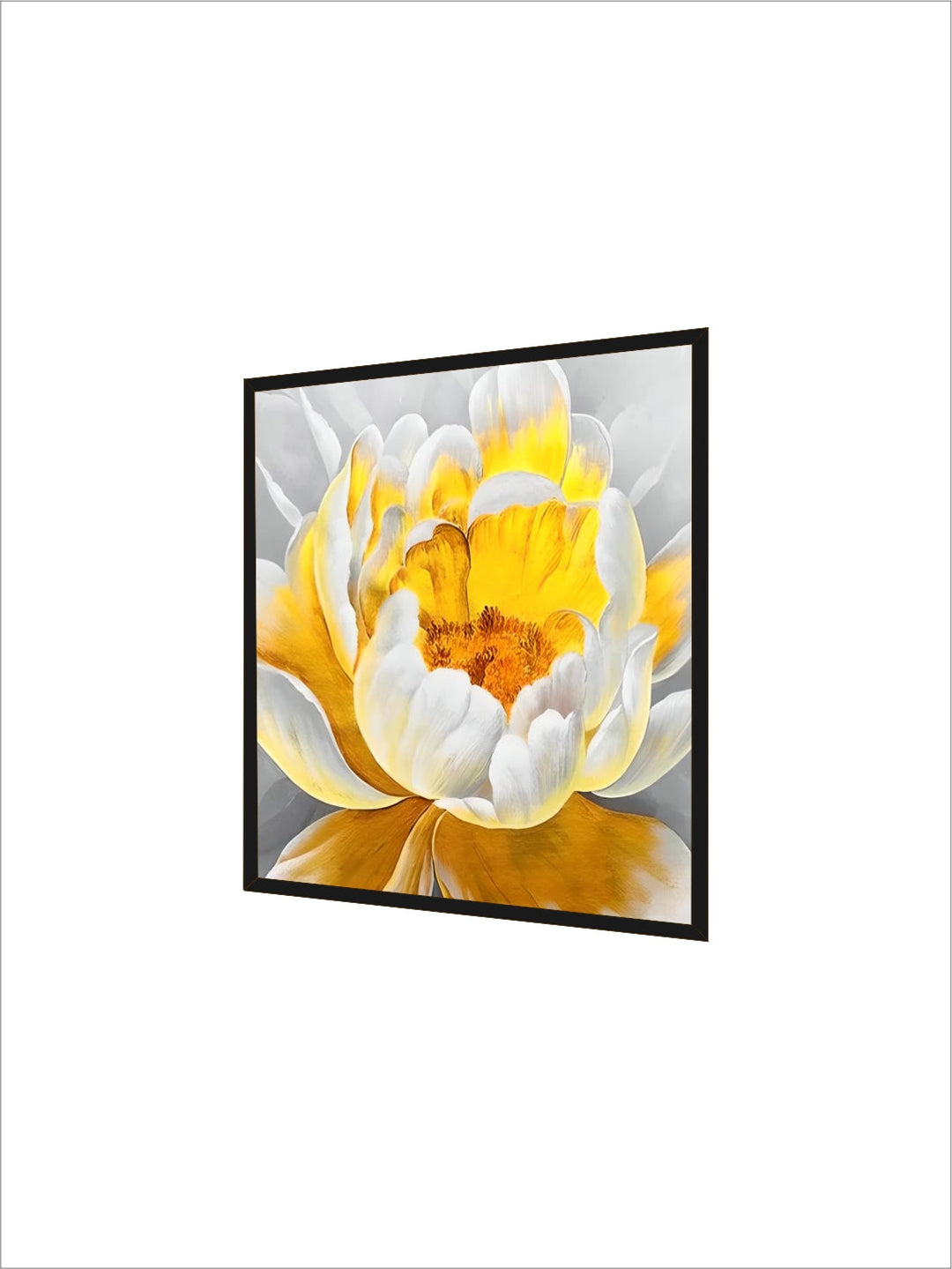 Modern Abstract Floral Wall Art Fine Art Canvas Prints Square Format White Golden Flower Pictures For Living Room Bedroom Art Decor