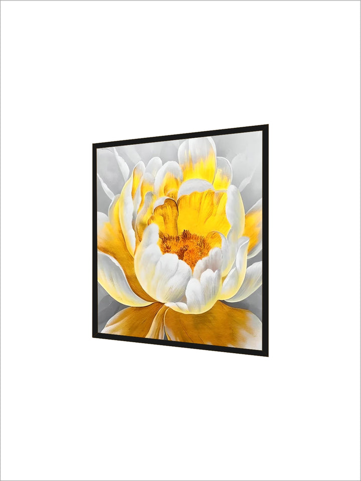 Modern Abstract Floral Wall Art Fine Art Canvas Prints Square Format White Golden Flower Pictures For Living Room Bedroom Art Decor