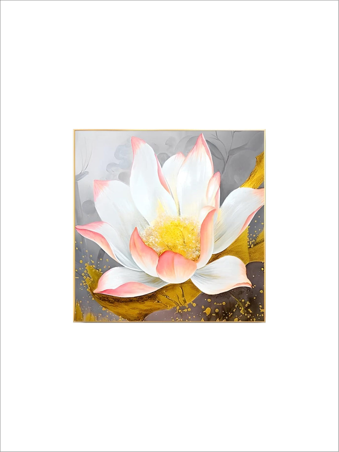 Modern Abstract Floral Wall Art Fine Art Canvas Prints Square Format White Golden Flower Pictures For Living Room Bedroom Art Decor