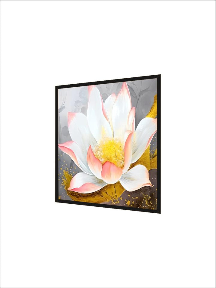 Modern Abstract Floral Wall Art Fine Art Canvas Prints Square Format White Golden Flower Pictures For Living Room Bedroom Art Decor