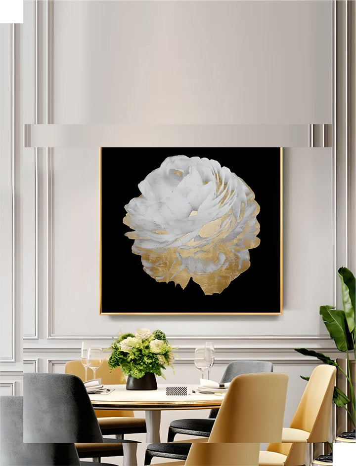Modern Abstract Floral Wall Art Fine Art Canvas Prints Square Format White Golden Flower Pictures For Living Room Bedroom Art Decor