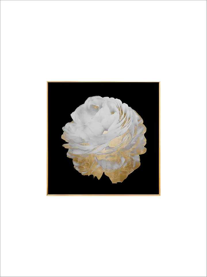 Modern Abstract Floral Wall Art Fine Art Canvas Prints Square Format White Golden Flower Pictures For Living Room Bedroom Art Decor