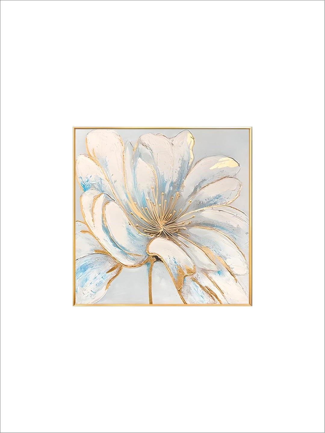 Modern Abstract Floral Wall Art Fine Art Canvas Prints Square Format White Golden Flower Pictures For Living Room Bedroom Art Decor