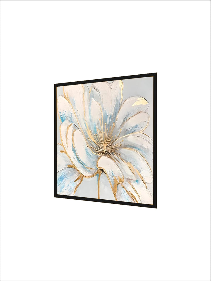 Modern Abstract Floral Wall Art Fine Art Canvas Prints Square Format White Golden Flower Pictures For Living Room Bedroom Art Decor