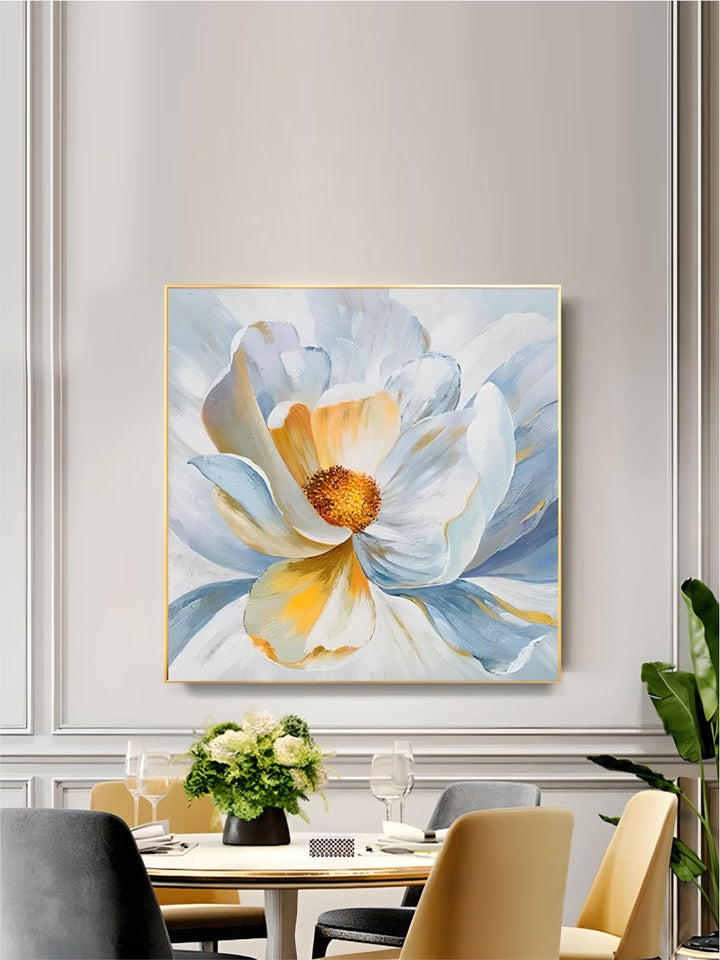 Modern Abstract Floral Wall Art Fine Art Canvas Prints Square Format White Golden Flower Pictures For Living Room Bedroom Art Decor