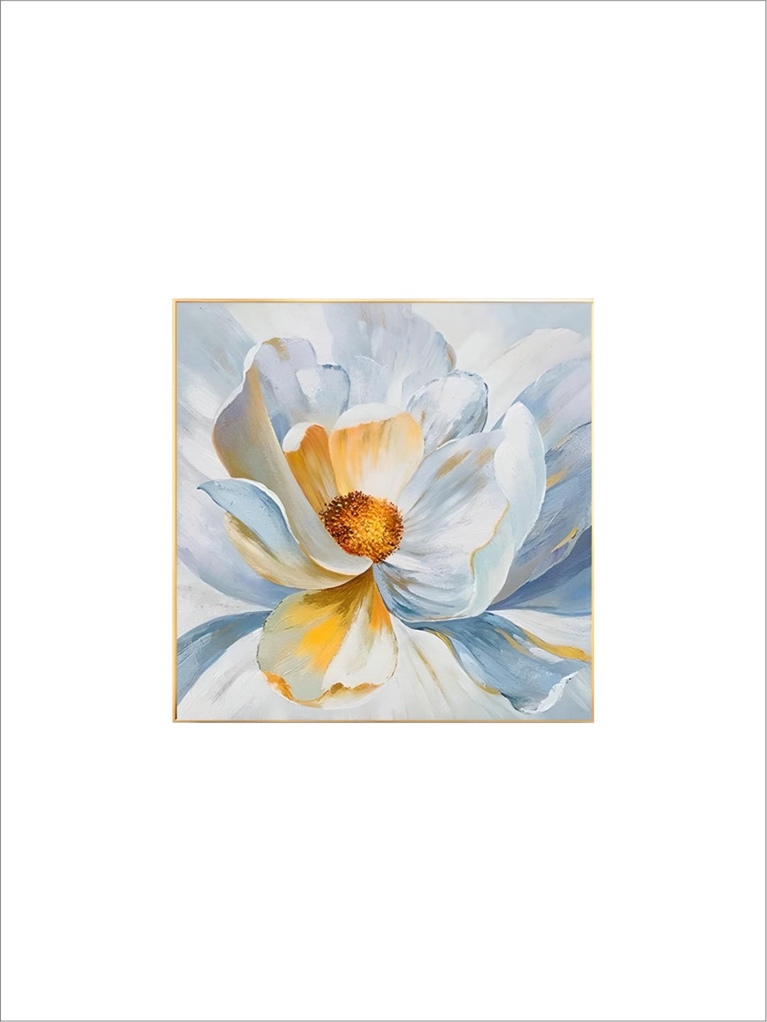 Modern Abstract Floral Wall Art Fine Art Canvas Prints Square Format White Golden Flower Pictures For Living Room Bedroom Art Decor