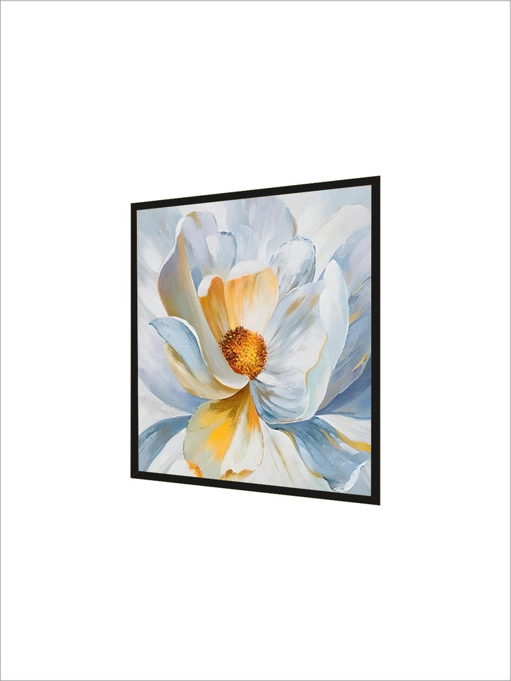 Modern Abstract Floral Wall Art Fine Art Canvas Prints Square Format White Golden Flower Pictures For Living Room Bedroom Art Decor