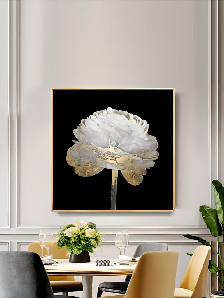 Modern Abstract Floral Wall Art Fine Art Canvas Prints Square Format White Golden Flower Pictures For Living Room Bedroom Art Decor