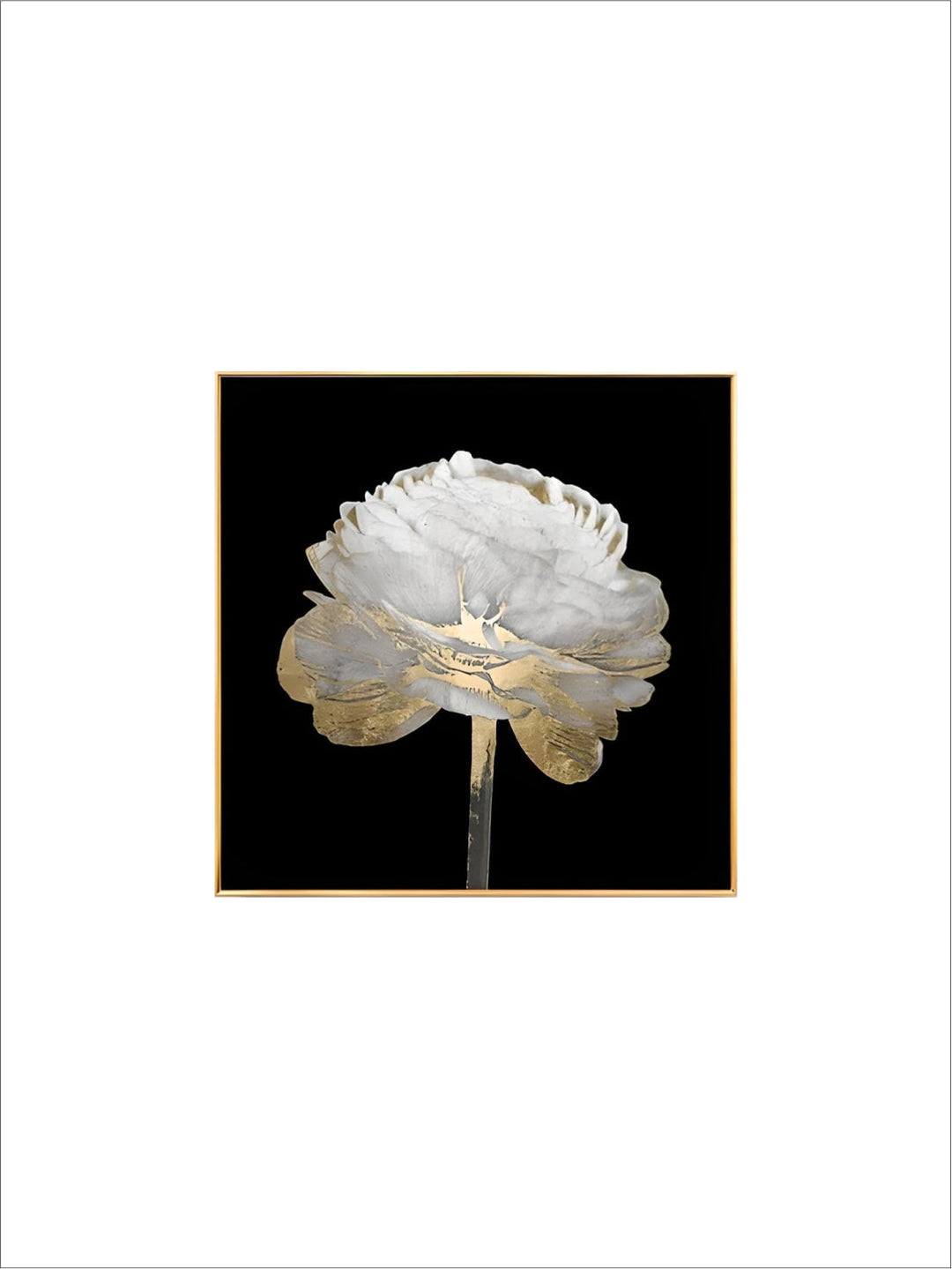 Modern Abstract Floral Wall Art Fine Art Canvas Prints Square Format White Golden Flower Pictures For Living Room Bedroom Art Decor