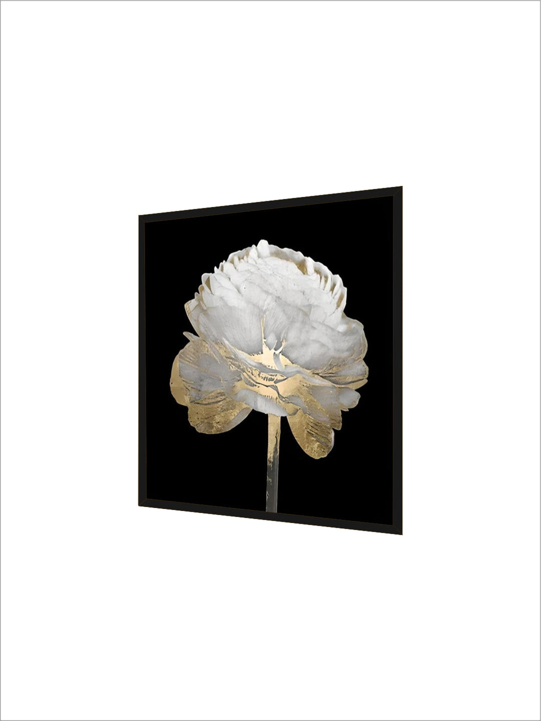 Modern Abstract Floral Wall Art Fine Art Canvas Prints Square Format White Golden Flower Pictures For Living Room Bedroom Art Decor