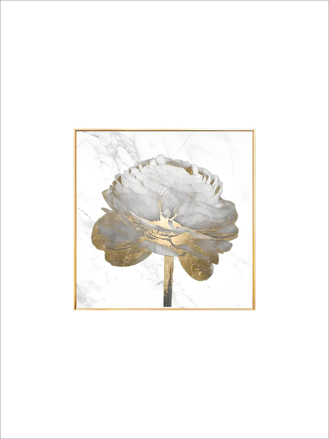 Modern Abstract Floral Wall Art Fine Art Canvas Prints Square Format White Golden Flower Pictures For Living Room Bedroom Art Decor