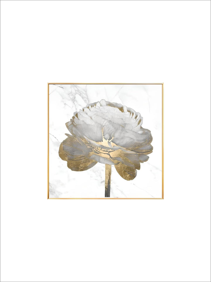 Modern Abstract Floral Wall Art Fine Art Canvas Prints Square Format White Golden Flower Pictures For Living Room Bedroom Art Decor