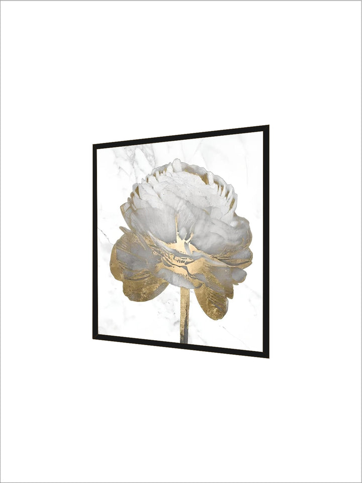 Modern Abstract Floral Wall Art Fine Art Canvas Prints Square Format White Golden Flower Pictures For Living Room Bedroom Art Decor
