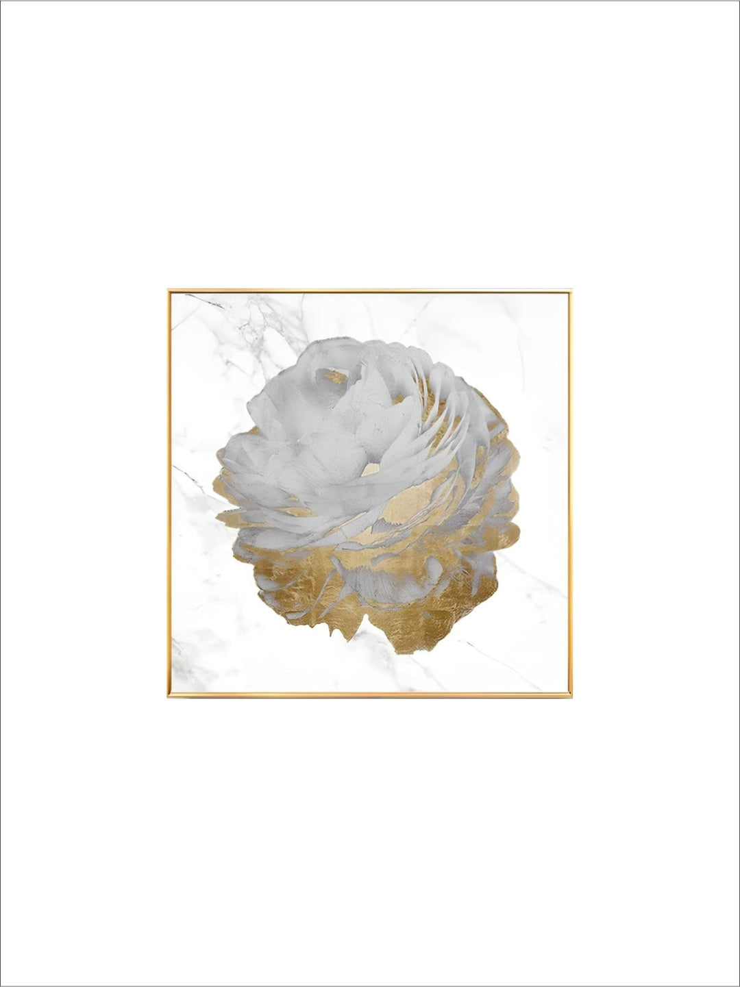 Modern Abstract Floral Wall Art Fine Art Canvas Prints Square Format White Golden Flower Pictures For Living Room Bedroom Art Decor