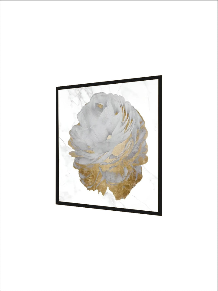 Modern Abstract Floral Wall Art Fine Art Canvas Prints Square Format White Golden Flower Pictures For Living Room Bedroom Art Decor
