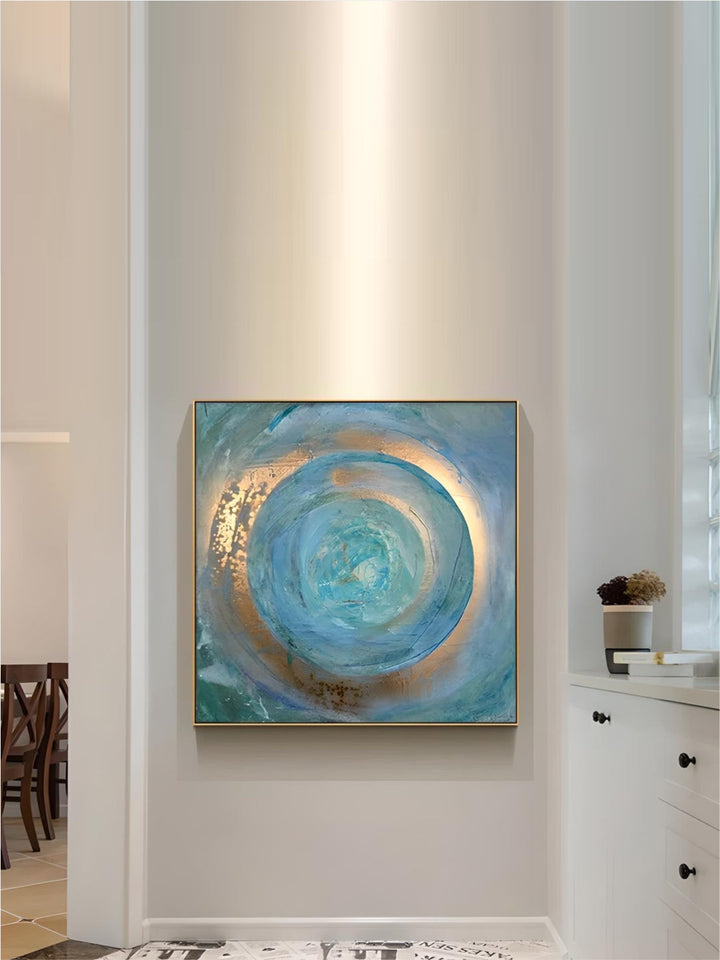 Blue Golden Swirl Circle Wall Art Fine Art Canvas Prints Square Format Abstract Pictures For Living Room Bedroom Home Office Art Decor