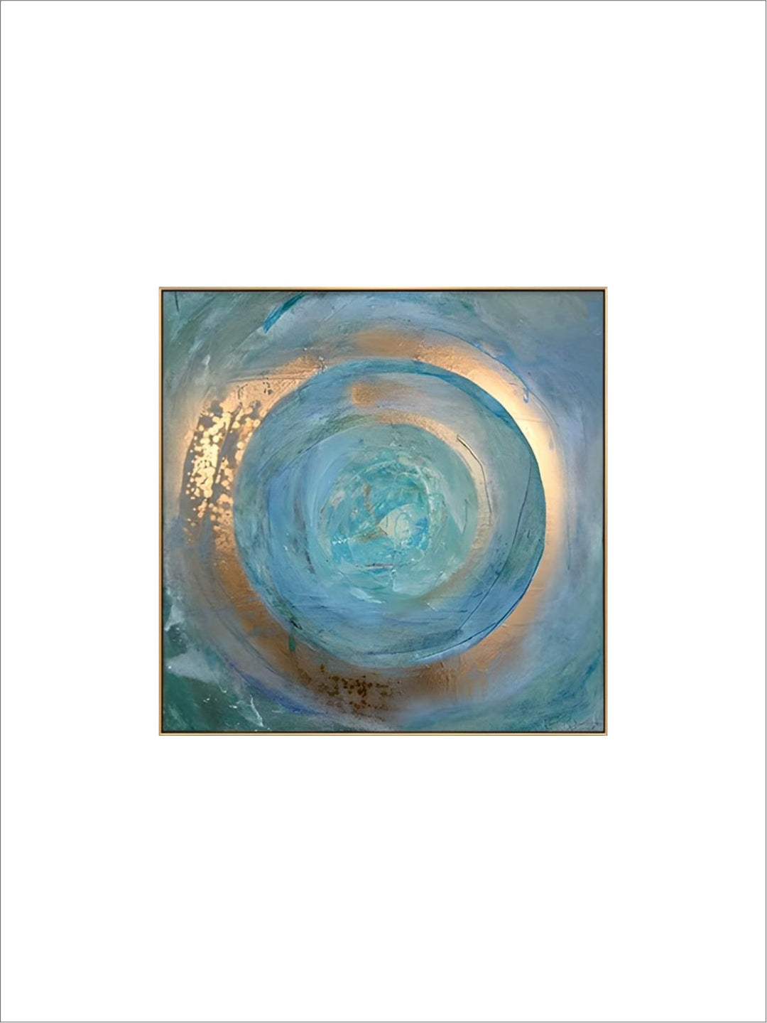 Blue Golden Swirl Circle Wall Art Fine Art Canvas Prints Square Format Abstract Pictures For Living Room Bedroom Home Office Art Decor