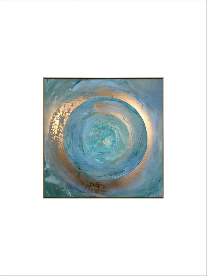 Blue Golden Swirl Circle Wall Art Fine Art Canvas Prints Square Format Abstract Pictures For Living Room Bedroom Home Office Art Decor