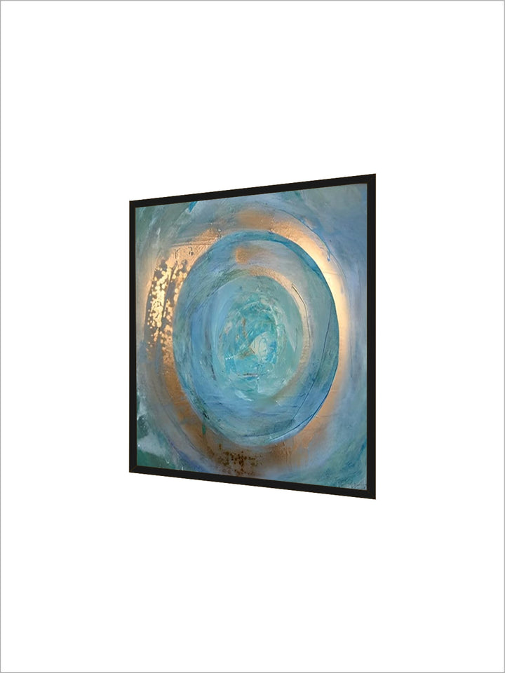 Blue Golden Swirl Circle Wall Art Fine Art Canvas Prints Square Format Abstract Pictures For Living Room Bedroom Home Office Art Decor