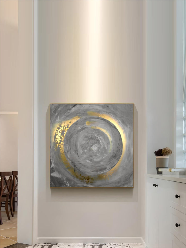 Blue Golden Swirl Circle Wall Art Fine Art Canvas Prints Square Format Abstract Pictures For Living Room Bedroom Home Office Art Decor