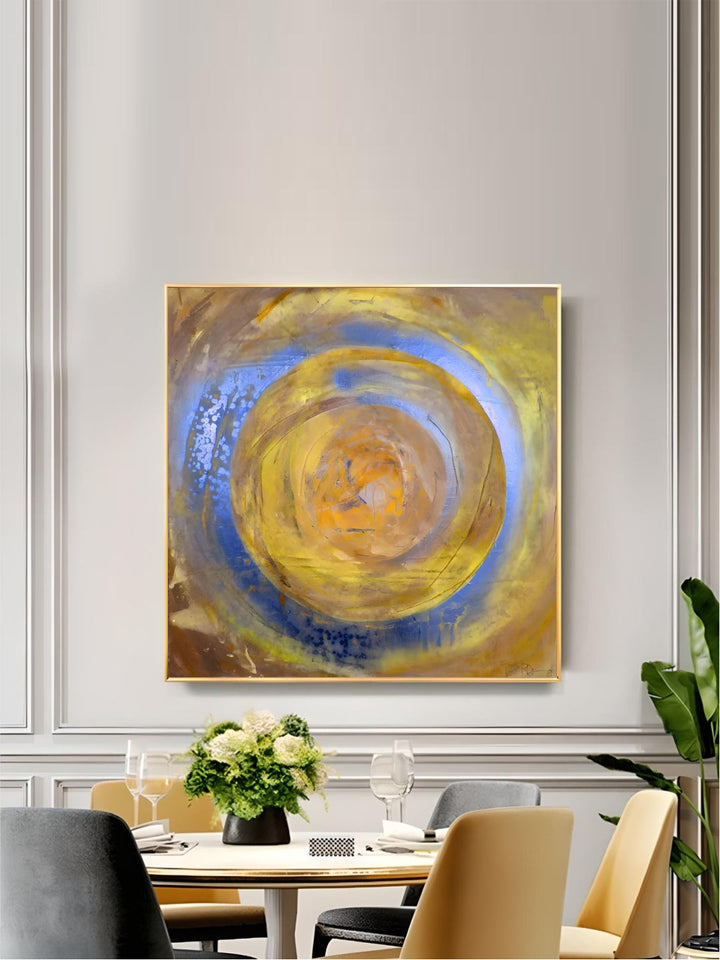 Blue Golden Swirl Circle Wall Art Fine Art Canvas Prints Square Format Abstract Pictures For Living Room Bedroom Home Office Art Decor