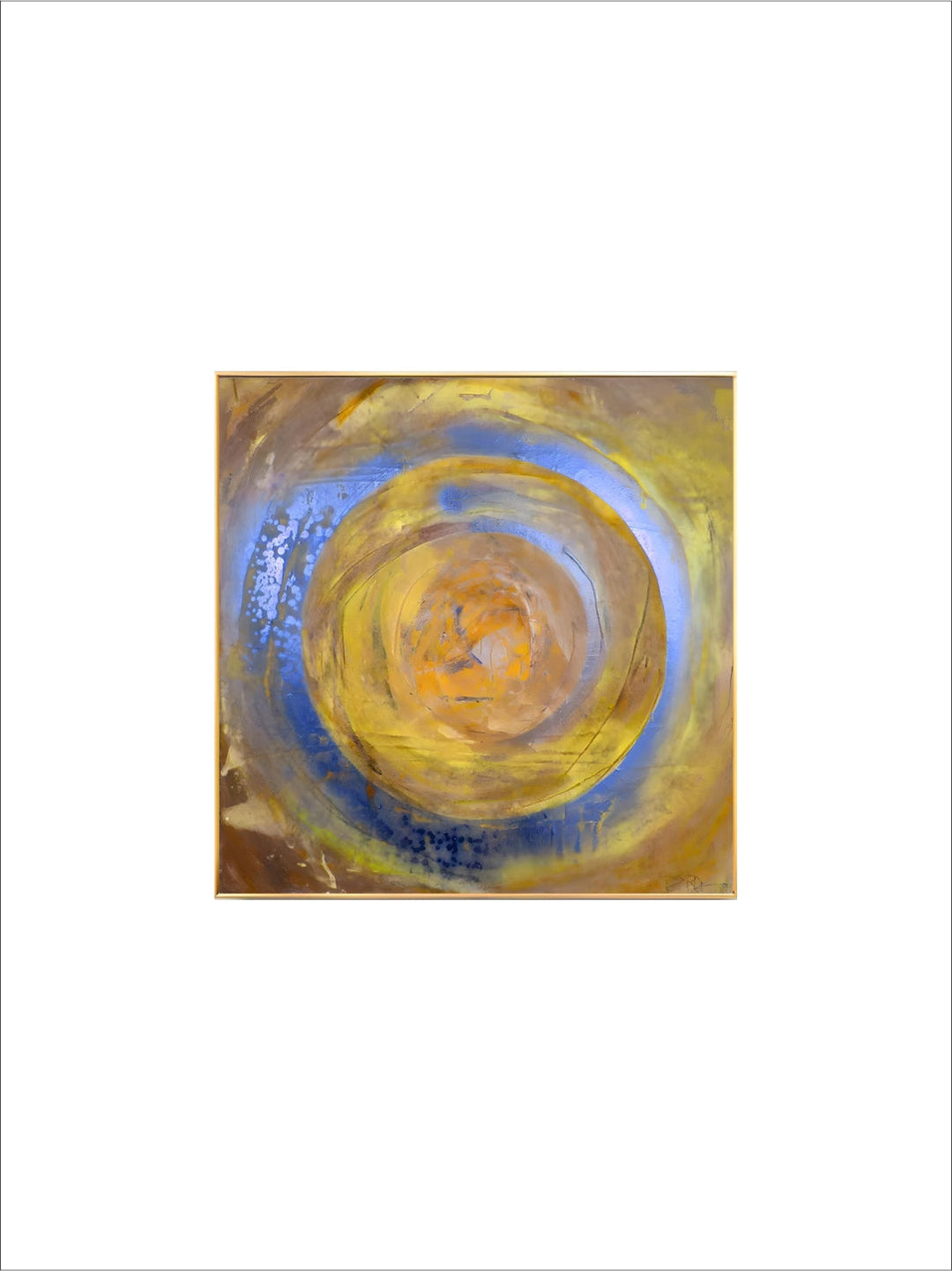 Blue Golden Swirl Circle Wall Art Fine Art Canvas Prints Square Format Abstract Pictures For Living Room Bedroom Home Office Art Decor