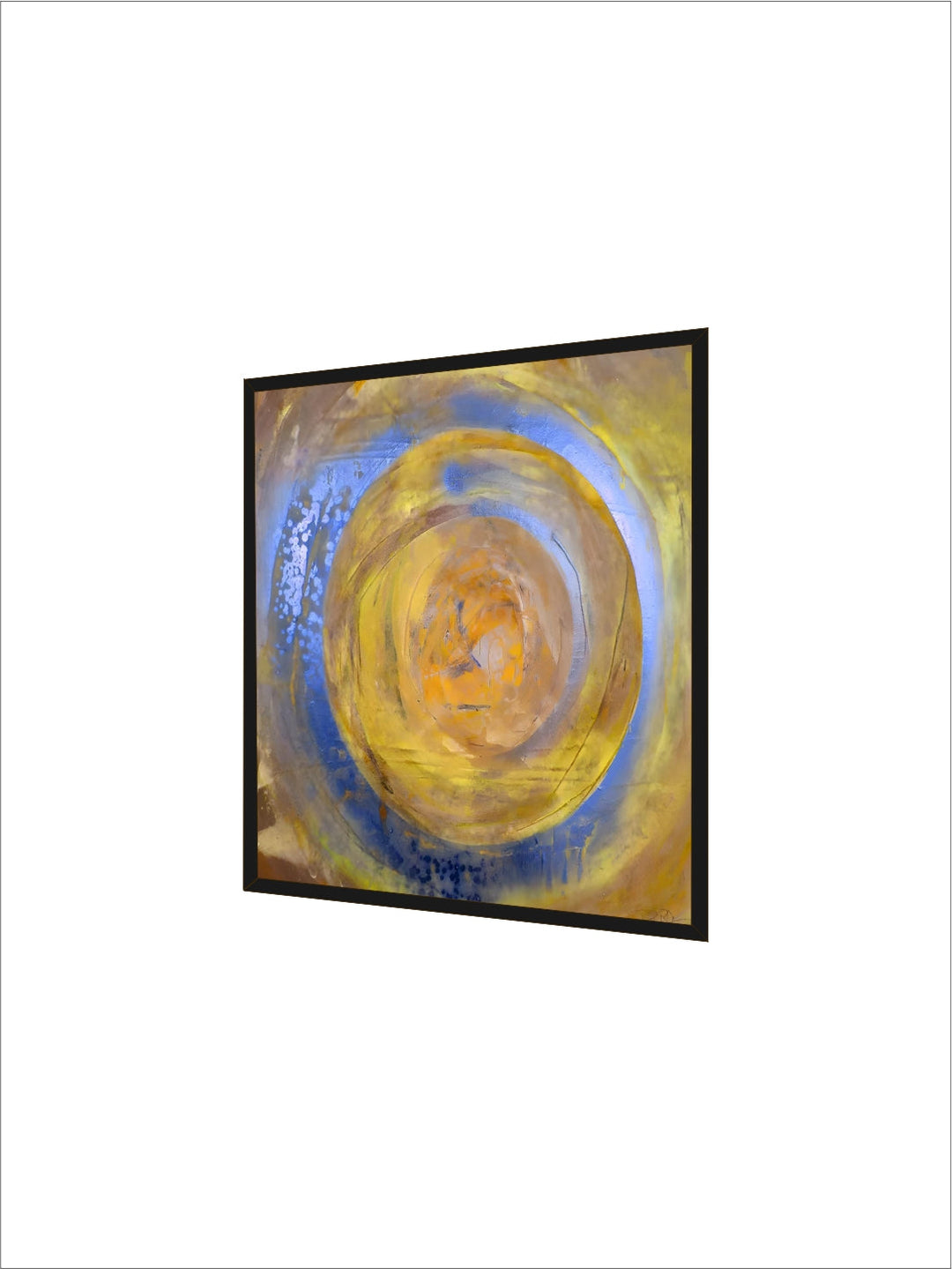 Blue Golden Swirl Circle Wall Art Fine Art Canvas Prints Square Format Abstract Pictures For Living Room Bedroom Home Office Art Decor