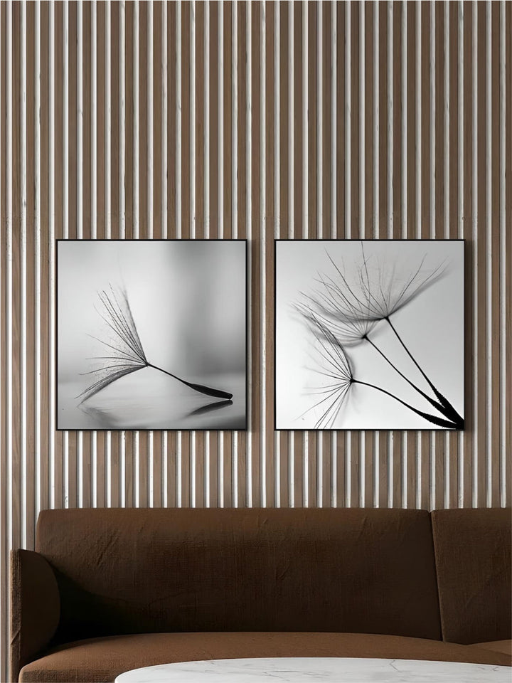 Delicate Dandelion Minimalist Black White Wall Art Fine Art Canvas Prints Square Format Pictures For Simple Living Room Bedroom Art Decor