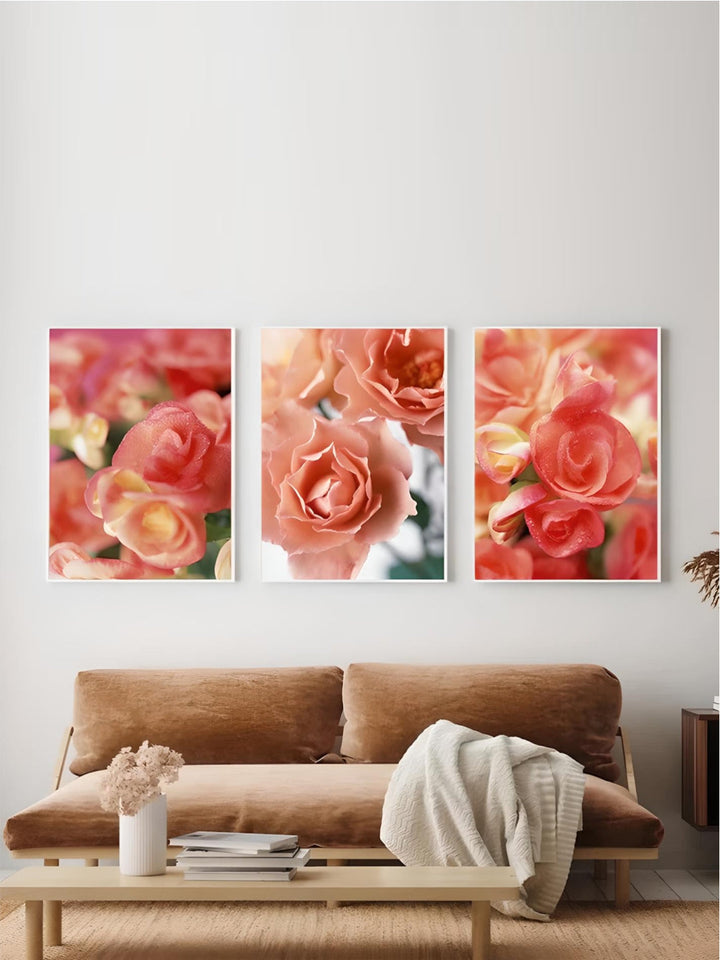 Pink Red Roses Floral Wall Art Fine Art Canvas Prints Modern Botanical Posters Pictures For Living Room, Bedroom Art Decor