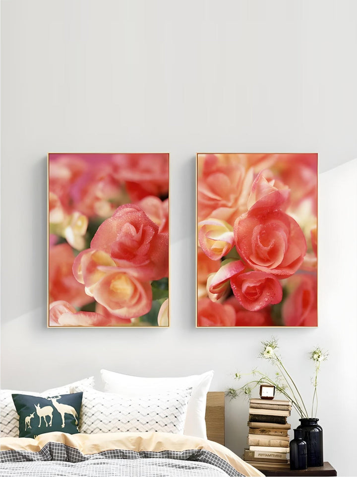 Pink Red Roses Floral Wall Art Fine Art Canvas Prints Modern Botanical Posters Pictures For Living Room, Bedroom Art Decor