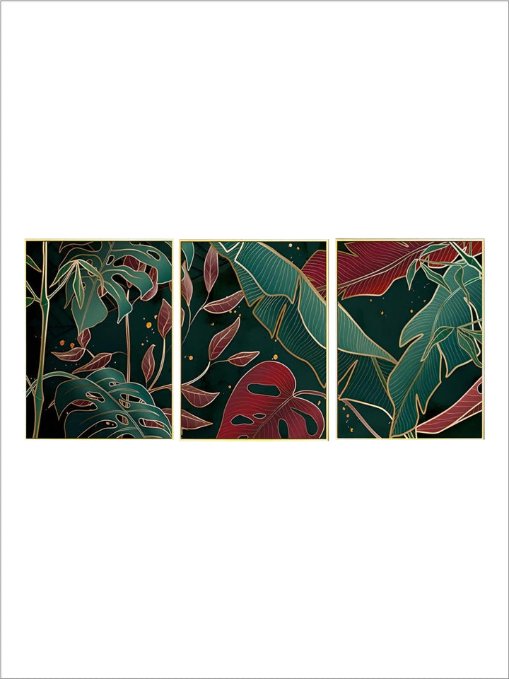 Modern Abstract Tropical Botany Wall Art Fine Art Canvas Prints Red Green Palm Leaves Posters Pictures For Living Room Hotel Room Decor