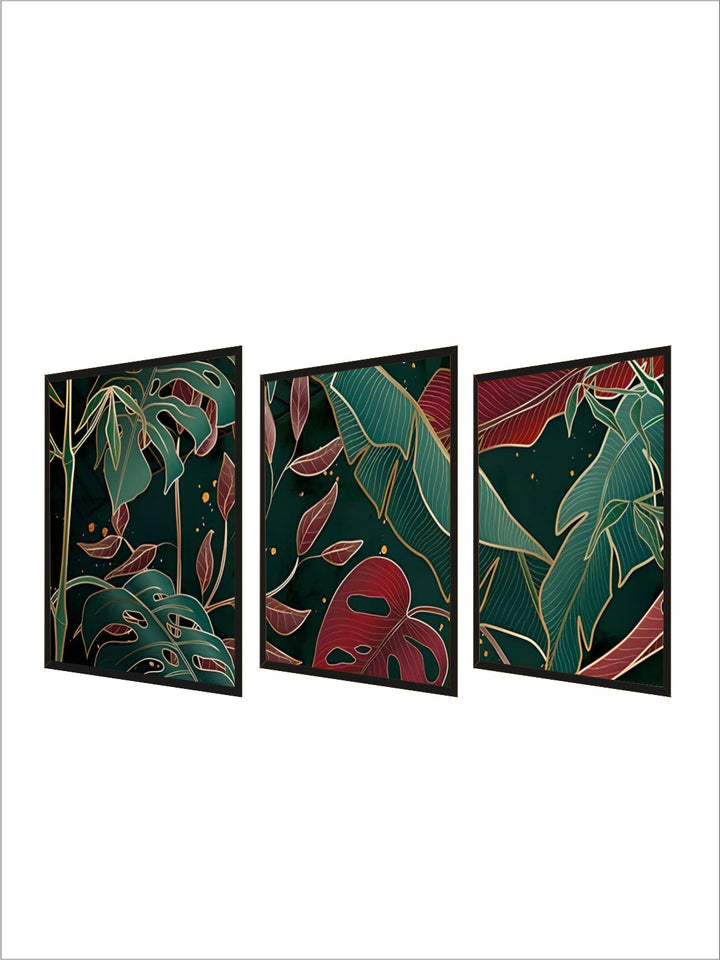 Modern Abstract Tropical Botany Wall Art Fine Art Canvas Prints Red Green Palm Leaves Posters Pictures For Living Room Hotel Room Decor