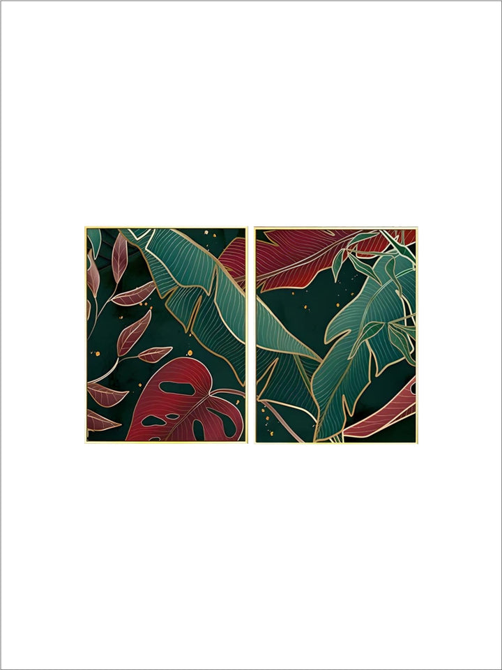 Modern Abstract Tropical Botany Wall Art Fine Art Canvas Prints Red Green Palm Leaves Posters Pictures For Living Room Hotel Room Decor