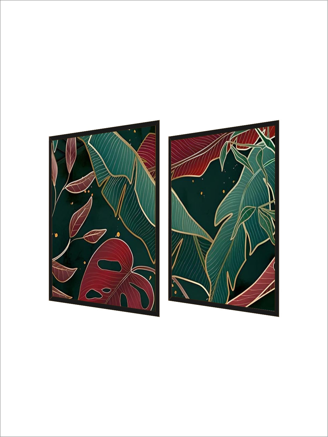 Modern Abstract Tropical Botany Wall Art Fine Art Canvas Prints Red Green Palm Leaves Posters Pictures For Living Room Hotel Room Decor